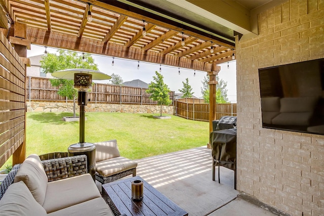 view of patio featuring a pergola and outdoor lounge area