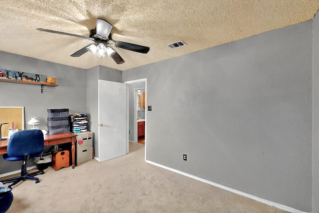 4821 Abbott Ave, Arlington, TX 76018 - home office with a ceiling fan, light carpet, baseboards, and a textured ceiling