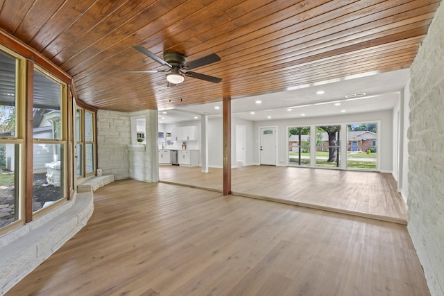 1304 Barnes Dr, Arlington, TX 76013 - unfurnished living room with wood ceiling, ceiling fan, and wood finished floors
