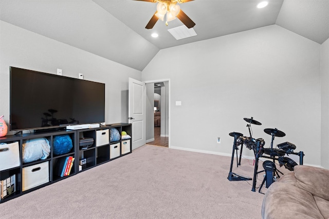 726 County Road 3355, Paradise, TX 76073 - playroom with lofted ceiling, ceiling fan, carpet, and recessed lighting