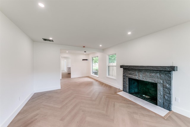 1447 Arizona Ave, Dallas, TX 75216 - unfurnished living room featuring baseboards, a fireplace, and recessed lighting