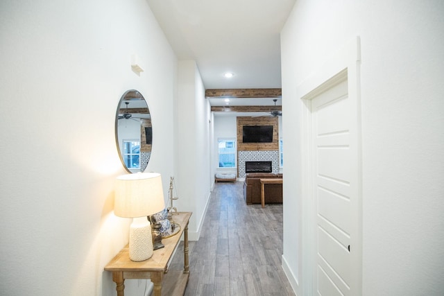 100 E 3rd St, Tolar, TX 76476 - corridor with wood finished floors, recessed lighting, and baseboards