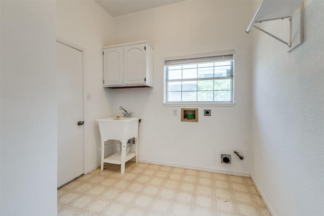 1729 Sheffield Dr, Garland, TX 75040 - laundry area with electric dryer hookup, cabinet space, hookup for a washing machine, and light floors