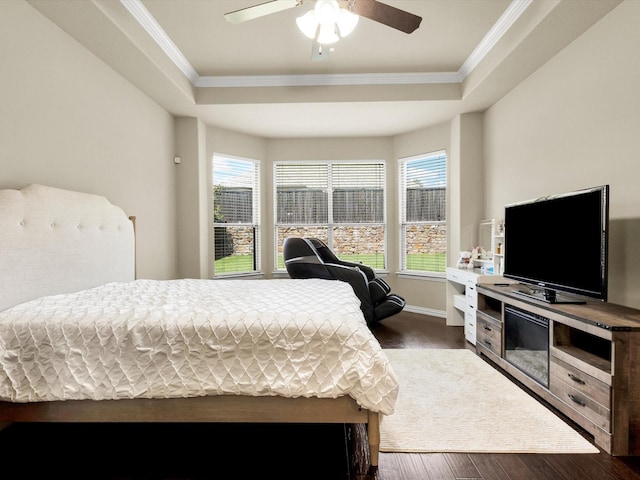 214 Crestbrook Dr, Rockwall, TX 75087 - bedroom featuring ornamental molding, dark wood-type flooring, multiple windows, and ceiling fan