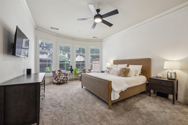6005 Arboretum Dr, Frisco, TX 75034 - carpeted bedroom with ornamental molding, a ceiling fan, and baseboards