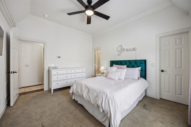 6005 Arboretum Dr, Frisco, TX 75034 - bedroom with carpet, ornamental molding, and a ceiling fan