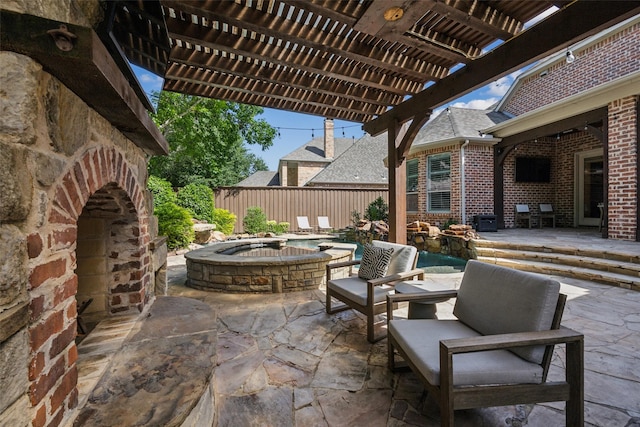 6005 Arboretum Dr, Frisco, TX 75034 - view of patio featuring fence, a pergola, and a pool with connected hot tub