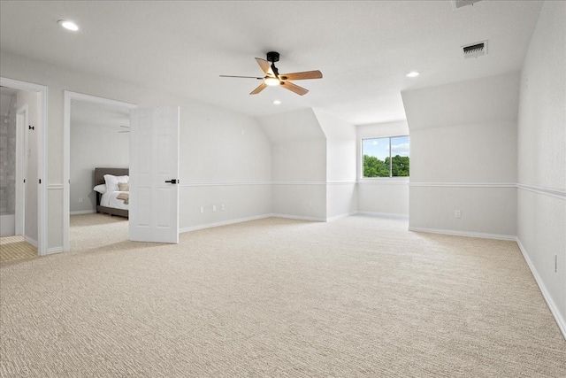 1740 Highland Meadows Dr, Prosper, TX 75078 - bonus room featuring light colored carpet, a ceiling fan, recessed lighting, and lofted ceiling
