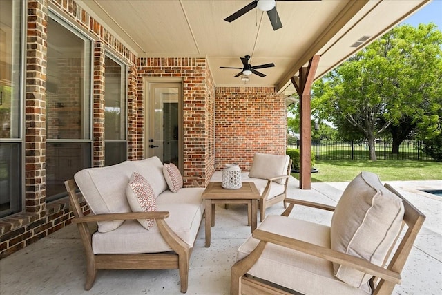1740 Highland Meadows Dr, Prosper, TX 75078 - view of patio / terrace featuring a ceiling fan and an outdoor living space