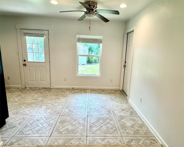 2305 Joey Dr, Waco, TX 76711 - doorway to outside with ceiling fan, baseboards, and recessed lighting