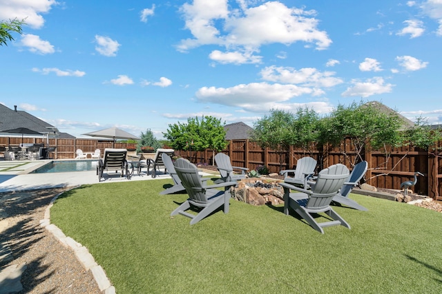 412 Appaloosa Run, Argyle, TX 76226 - view of yard featuring an outdoor fire pit and a patio area