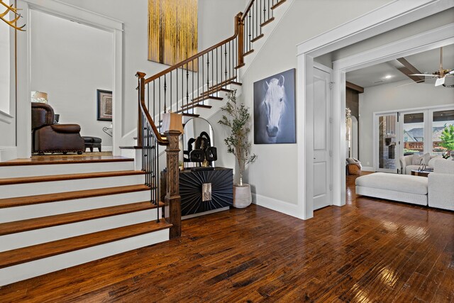 412 Appaloosa Run, Argyle, TX 76226 - stairs with baseboards, wood finished floors, ceiling fan, and recessed lighting