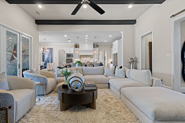 412 Appaloosa Run, Argyle, TX 76226 - living area with a chandelier, a ceiling fan, arched walkways, and recessed lighting
