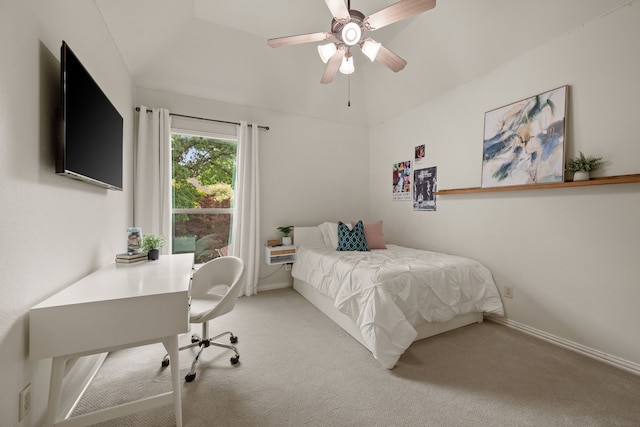 608 King Ranch Rd, Southlake, TX 76092 - carpeted bedroom featuring baseboards, a desk, lofted ceiling, and a ceiling fan