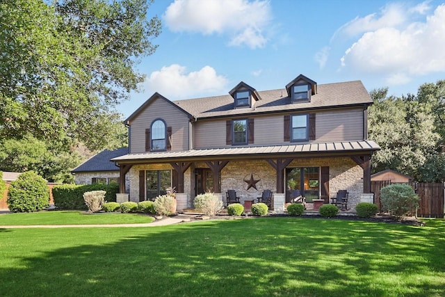 view of front facade with stone siding and covered porch