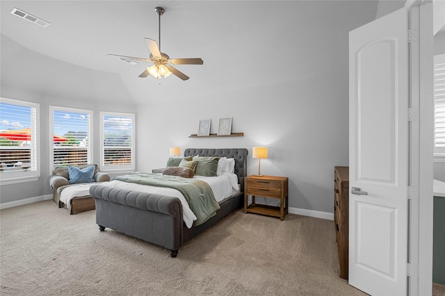4530 Crossvine Dr, Prosper, TX 75078 - bedroom with light carpet, baseboards, lofted ceiling, and ceiling fan