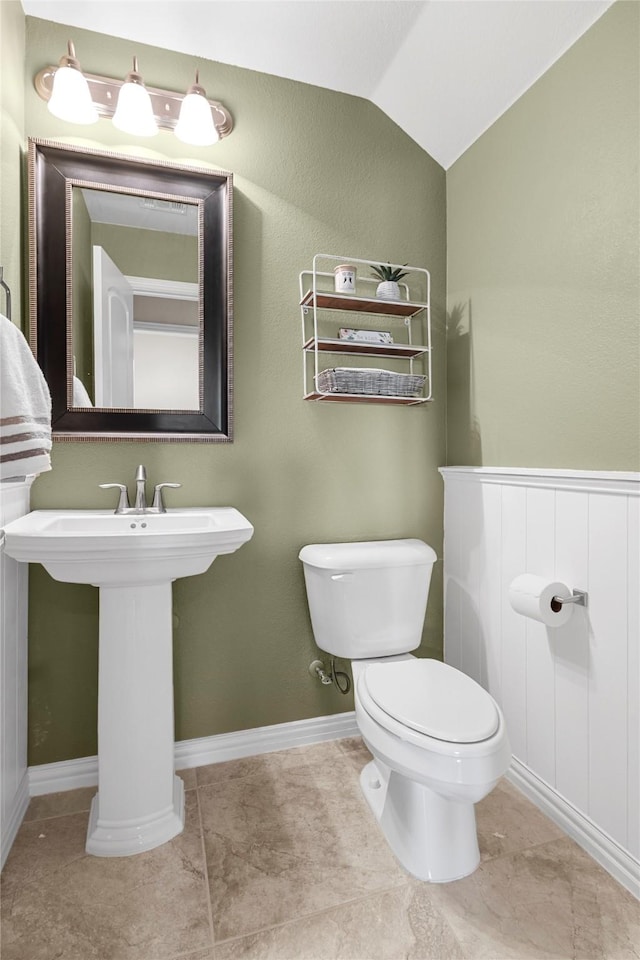 4530 Crossvine Dr, Prosper, TX 75078 - bathroom with toilet, lofted ceiling, and tile patterned floors