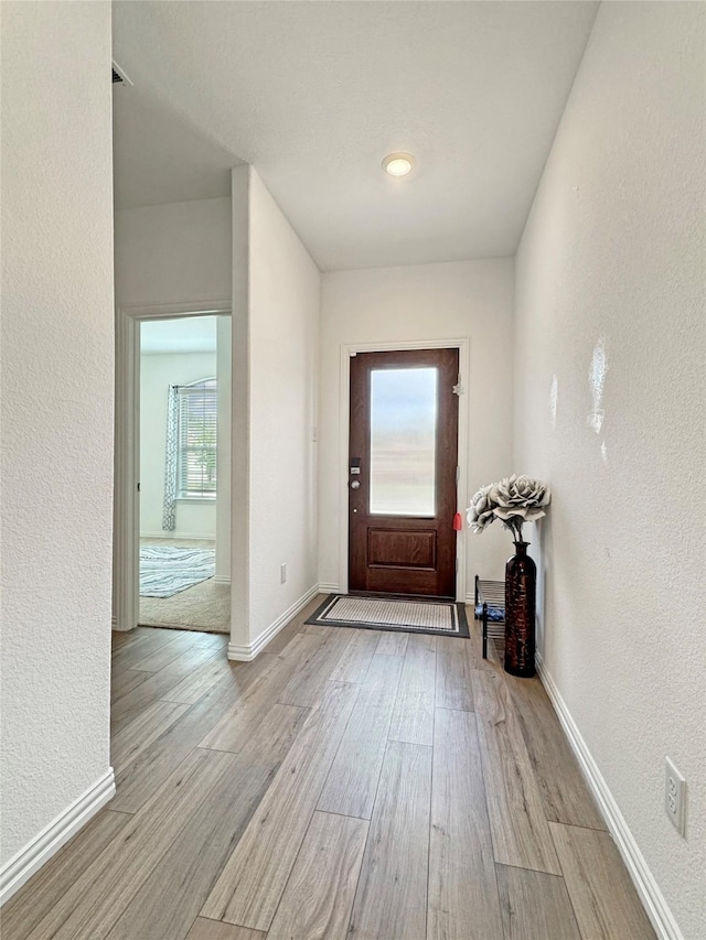 8309 Caracara Dr, Mckinney, TX 75071 - entrance foyer with wood finished floors, baseboards, and a textured wall
