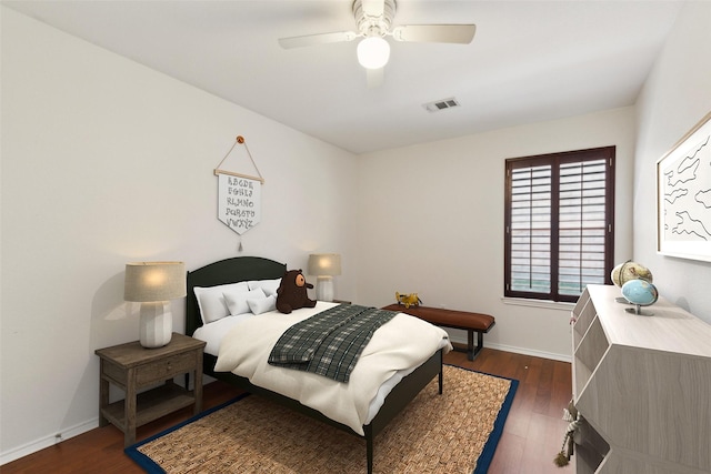 9709 Maryville Ln, Fort Worth, TX 76108 - bedroom with dark wood-style flooring, baseboards, and a ceiling fan
