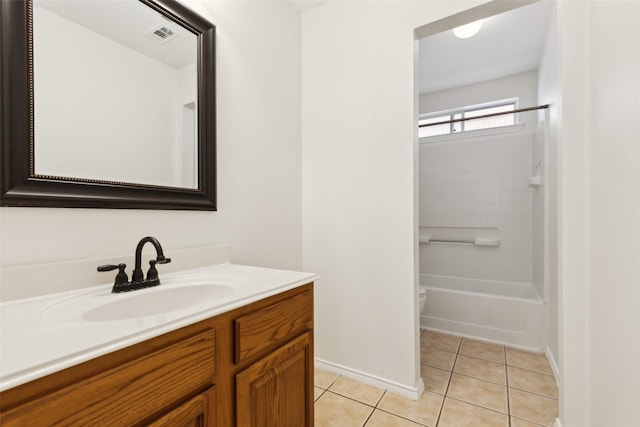9709 Maryville Ln, Fort Worth, TX 76108 - full bath featuring vanity, tile patterned flooring, toilet, baseboards, and shower / bath combination