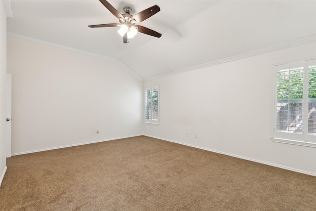 9709 Maryville Ln, Fort Worth, TX 76108 - carpeted spare room with ornamental molding, lofted ceiling, a ceiling fan, and baseboards