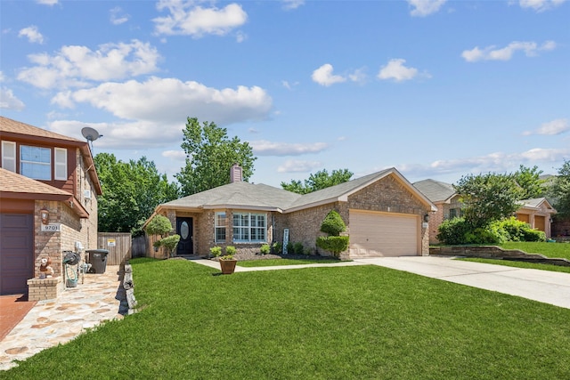 9709 Maryville Ln, Fort Worth, TX 76108 - view of front of home with driveway, a garage, a chimney, and brick siding