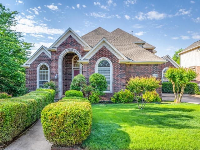2302 Creek Crossing Dr, Corinth, TX 76210 - traditional-style home featuring brick siding, a front yard, and a shingled roof