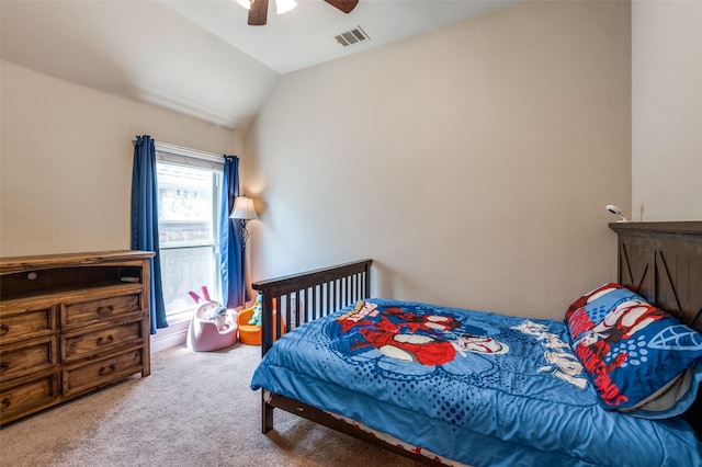 827 Esk Ave, Celina, TX 75009 - bedroom featuring carpet floors, vaulted ceiling, and ceiling fan