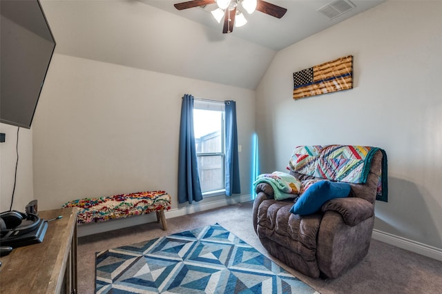 827 Esk Ave, Celina, TX 75009 - sitting room with carpet flooring, a ceiling fan, baseboards, and lofted ceiling