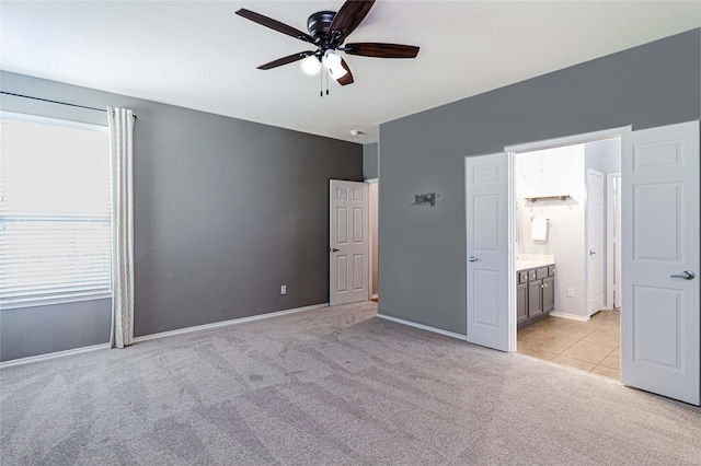 9908 Summer Sweet Dr, Mckinney, TX 75072 - unfurnished bedroom with light colored carpet, baseboards, a ceiling fan, and ensuite bathroom