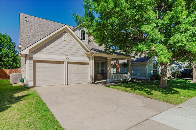 9908 Summer Sweet Dr, Mckinney, TX 75072 - view of front of home featuring an attached garage, covered porch, concrete driveway, a shingled roof, and central AC