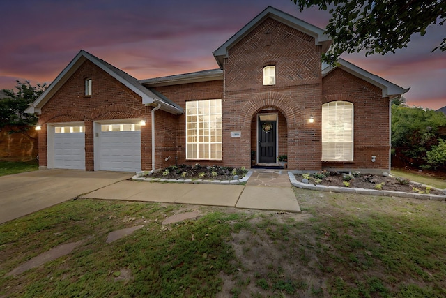 2202 Hodges Pl, Mansfield, TX 76063 - view of front of property featuring brick siding, an attached garage, driveway, and a lawn