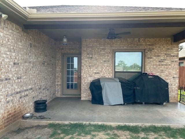 415 Magnolia, Hico, TX 76457 - view of patio / terrace featuring a ceiling fan and area for grilling