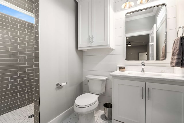 205 Oak Creek Dr, Tool, TX 75143 - bathroom with toilet, vanity, tiled shower, and tile patterned floors