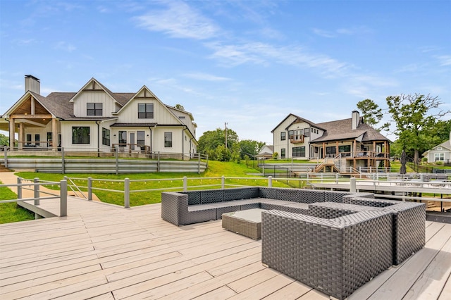 205 Oak Creek Dr, Tool, TX 75143 - deck featuring an outdoor living space and a fenced backyard