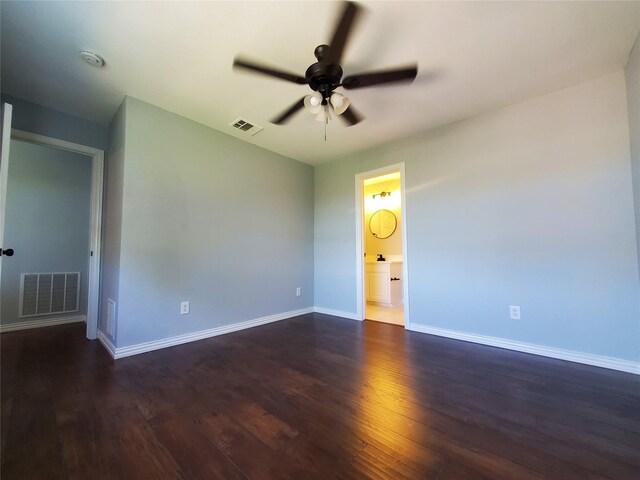 3725 Hibbs St, Plano, TX 75025 - empty room with a ceiling fan, dark wood-style flooring, and baseboards