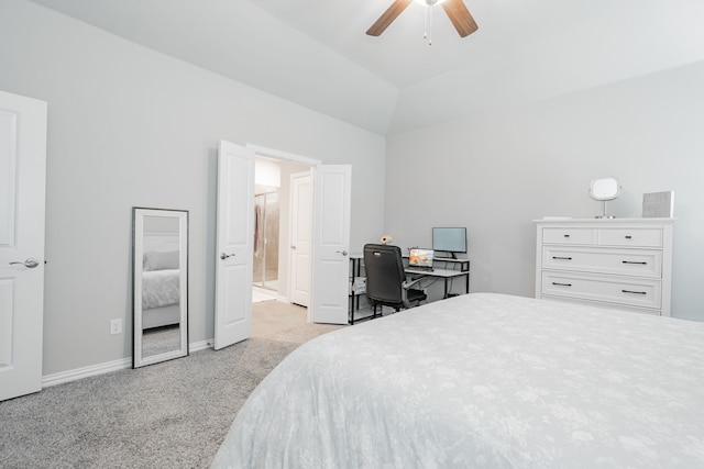 333 Mohan Dr, Royse City, TX 75189 - bedroom with light carpet, an office area, baseboards, a ceiling fan, and ensuite bathroom