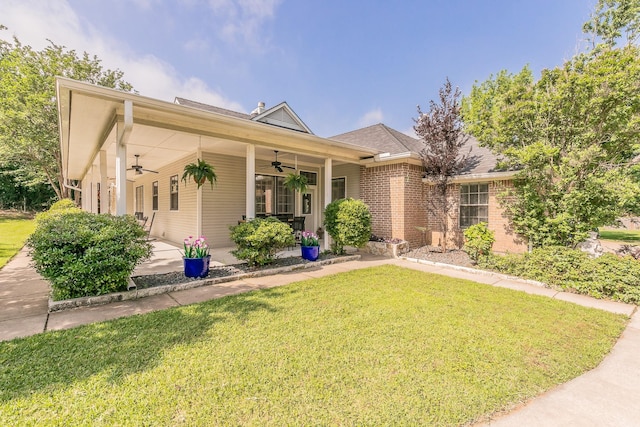 1220 Mount Gilead Rd, Keller, TX 76262 - ranch-style home featuring a ceiling fan, a front lawn, and brick siding