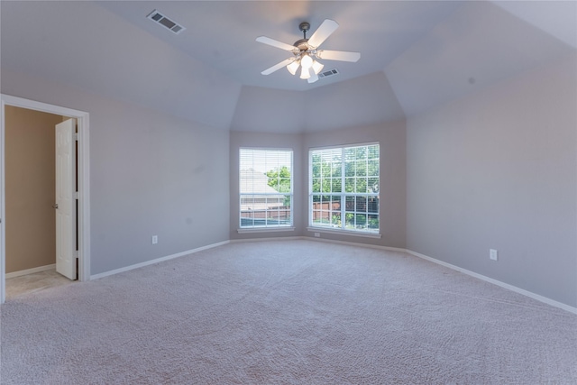 209 Timber Lake Dr, Southlake, TX 76092 - unfurnished room with light colored carpet, baseboards, ceiling fan, and vaulted ceiling