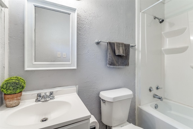 4833 Harper Dr, Mesquite, TX 75150 - full bathroom featuring toilet, shower / washtub combination, vanity, and a textured wall
