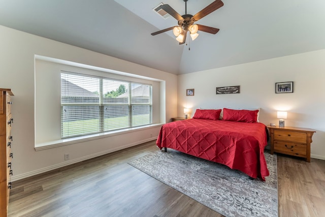 6606 Morning Dew Dr, Midlothian, TX 76065 - bedroom with vaulted ceiling, wood finished floors, baseboards, and a ceiling fan
