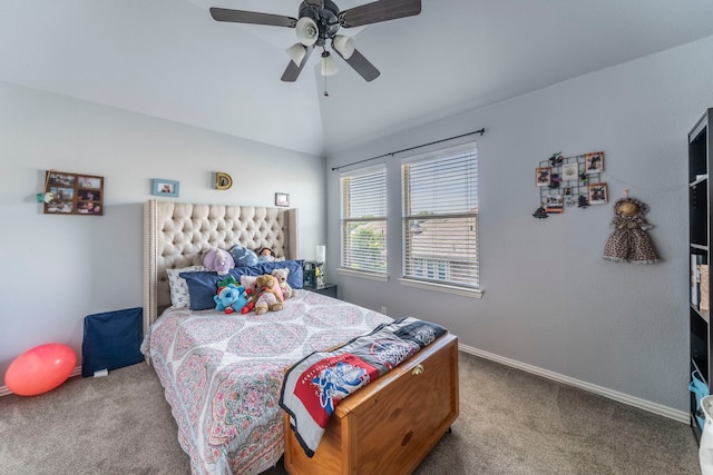 6606 Morning Dew Dr, Midlothian, TX 76065 - carpeted bedroom featuring vaulted ceiling, baseboards, and a ceiling fan