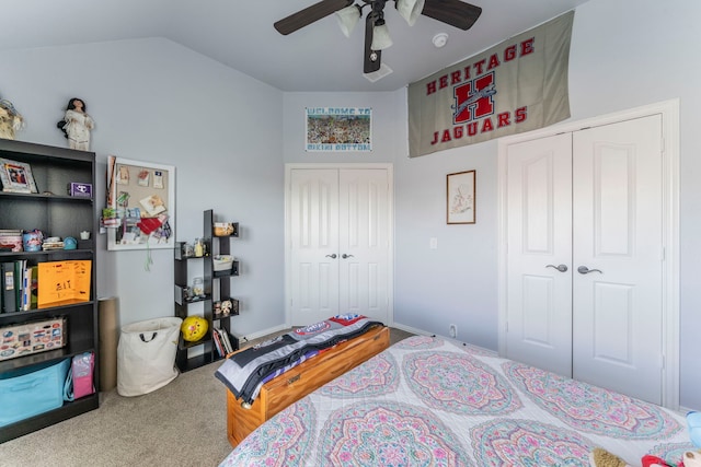 6606 Morning Dew Dr, Midlothian, TX 76065 - bedroom with carpet flooring, ceiling fan, and lofted ceiling