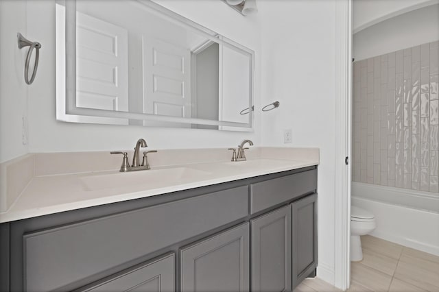 14908 S County Line Rd, Justin, TX 76247 - bathroom with toilet, double vanity,  shower combination, and tile patterned flooring