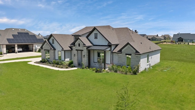 14908 S County Line Rd, Justin, TX 76247 - view of front of property with board and batten siding, a front yard, a standing seam roof, a residential view, and roof with shingles