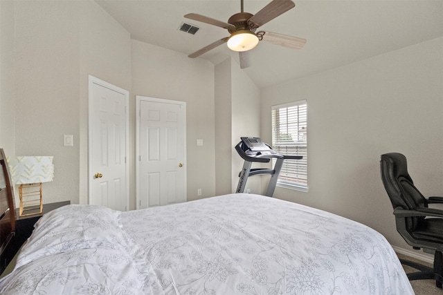2671 Marshall Dr, Frisco, TX 75033 - bedroom with vaulted ceiling, a ceiling fan, and baseboards
