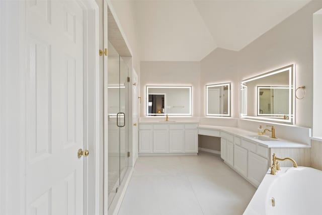 2671 Marshall Dr, Frisco, TX 75033 - full bath featuring vanity, a stall shower, a bath, and tile patterned flooring
