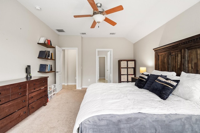 6620 Roaring Crk, Denton, TX 76226 - bedroom with light carpet, lofted ceiling, ceiling fan, and baseboards