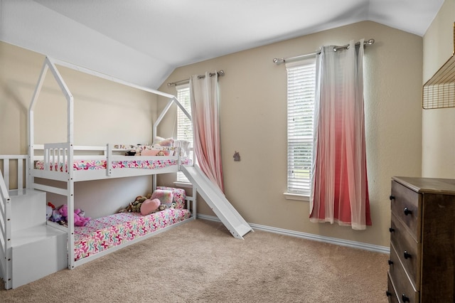 6620 Roaring Crk, Denton, TX 76226 - bedroom with vaulted ceiling, carpet, and baseboards