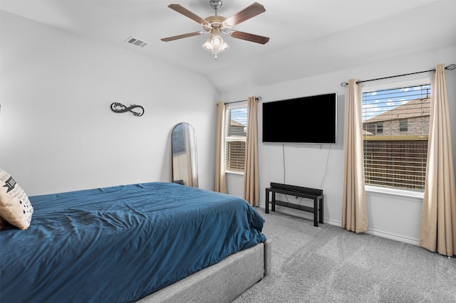 2619 Pinckney Ct, Forney, TX 75126 - bedroom featuring carpet flooring, baseboards, lofted ceiling, and a ceiling fan
